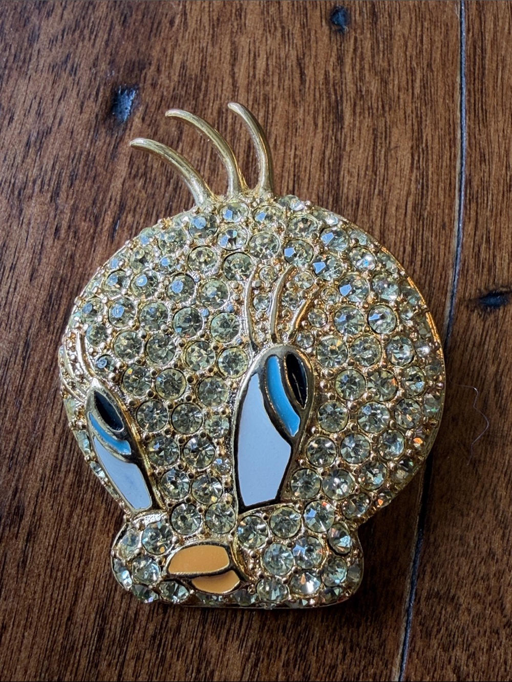 Crystal Tweety Bird Brooch Gold Tone Warner Bros Looney Tunes